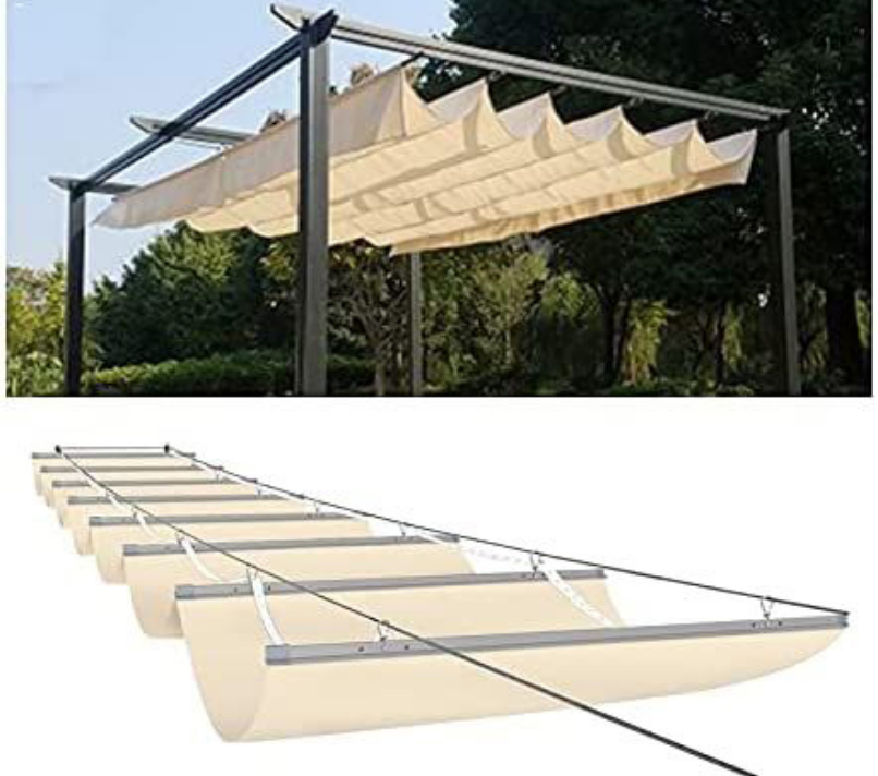 Privacy Screen, Wave Shade Sails Retractable, 2021 Upgrade Pergola Cover Sliding Roller With Mounting Kit For Canopy Shade Anti-UV, 55Sizes LJIANW (Color _ Beige, Size _ 1x5m)